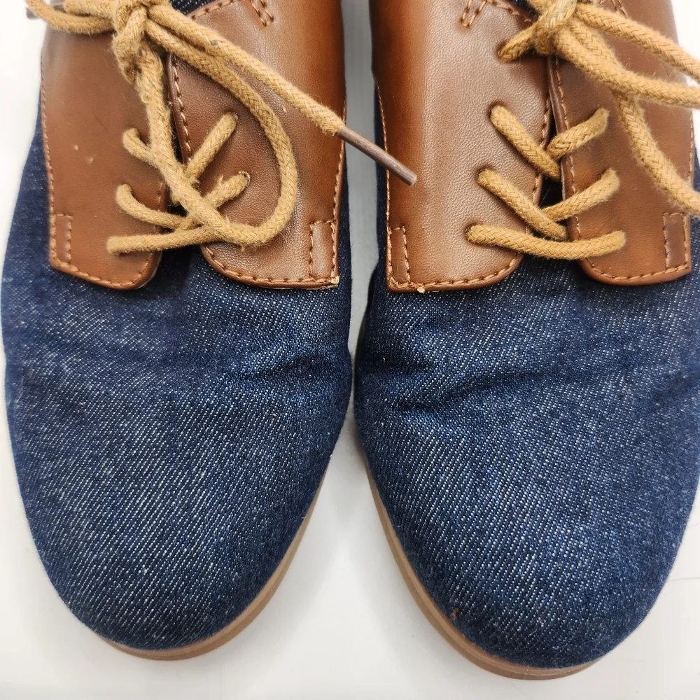 G.H. Bass And Co. Women Size 7.5 Dixie Denim And‎ Brown Trim Oxford Shoes Career